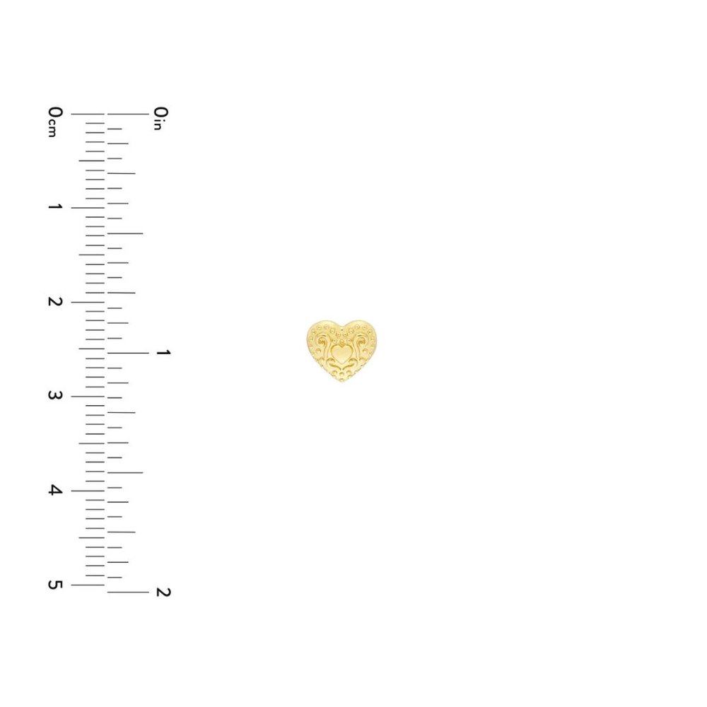 14k Solid Yellow Gold Small Heart Pattern Stud Ea… - image 5